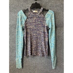 We The Free Free People Space Dye Cold Shoulder Thumbhole Top Blue Purple Medium